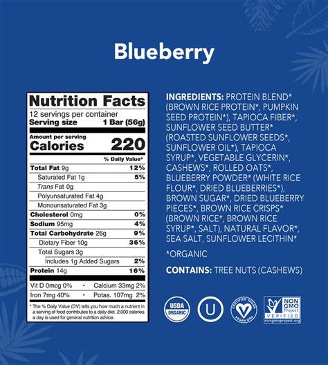 Blueberry Bar - calories, carbs, nutrition