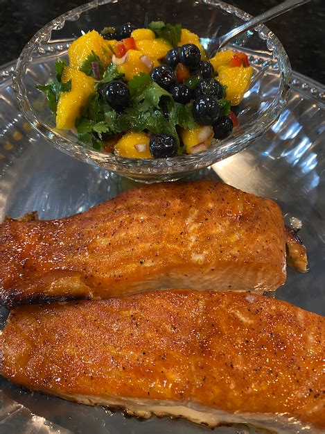 Bourbon Salmon with Blueberry Salsa - calories, carbs, nutrition