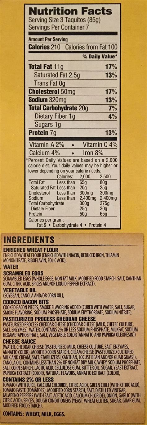 Breakfast Taquitos - calories, carbs, nutrition