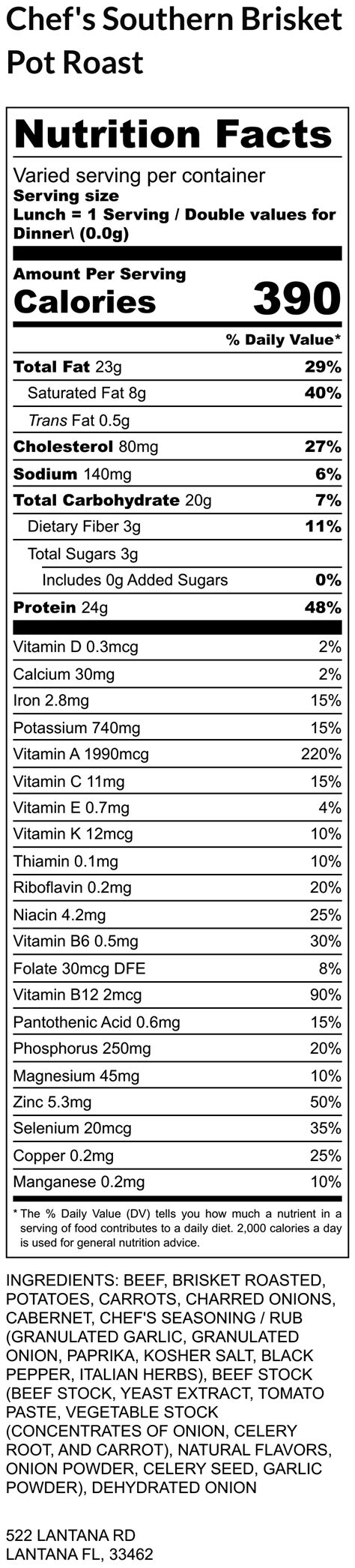 Brisket Pot Roast - calories, carbs, nutrition