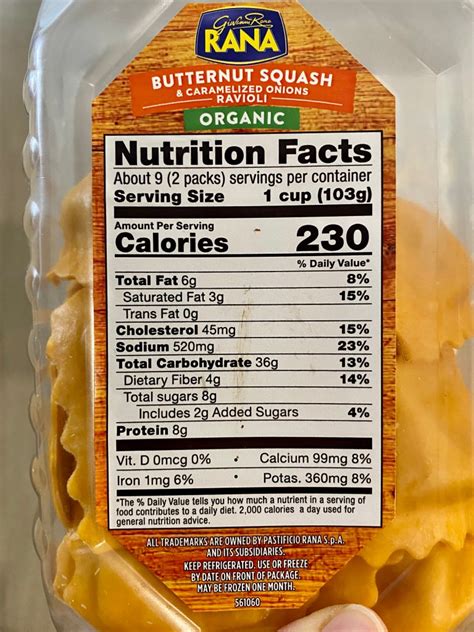 Butternut Ravioli - calories, carbs, nutrition