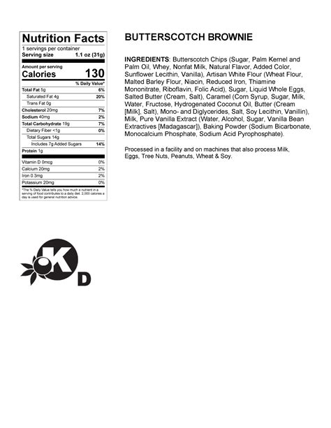 Butterscotch Brownie - calories, carbs, nutrition