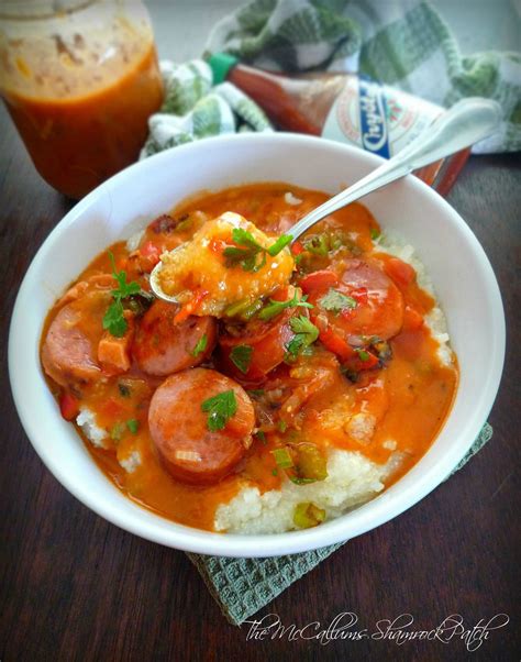 Cajun Style Chicken and Andouille Sausage over Grits with Red Eye Gravy - calories, carbs, nutrition