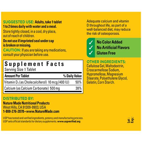 Calcium + D - calories, carbs, nutrition