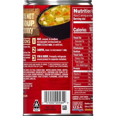 CAMPBELL'S CHUNKY Soups, Split Pea 'N' Ham Soup - calories, carbs, nutrition