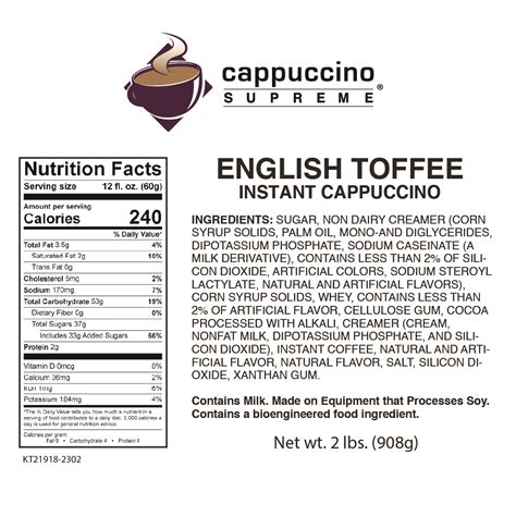 Cappuccino Mix English Toffee - calories, carbs, nutrition