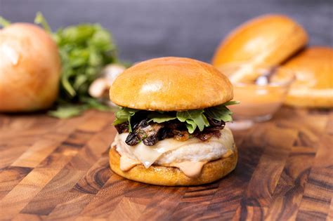 Caramelized Onion & Swiss Chicken Burgers - calories, carbs, nutrition