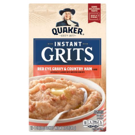 Cereals, QUAKER, Instant Grits, Redeye Gravy & Country Ham flavor, dry - calories, carbs, nutrition