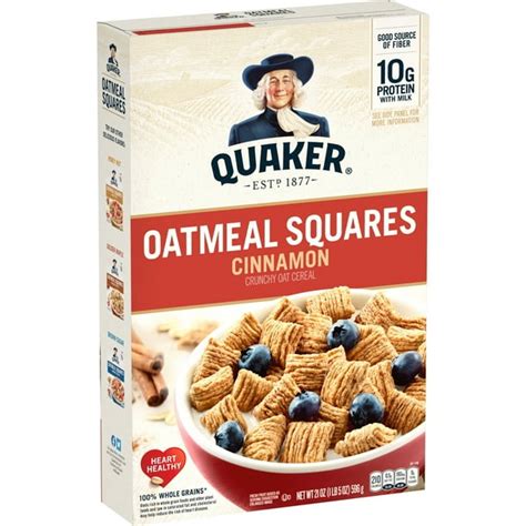 Cereals ready-to-eat, QUAKER, Oatmeal Squares, cinnamon - calories, carbs, nutrition