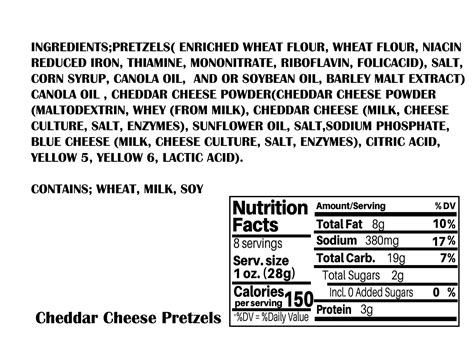 Cheddar Cheese Pretzels - calories, carbs, nutrition