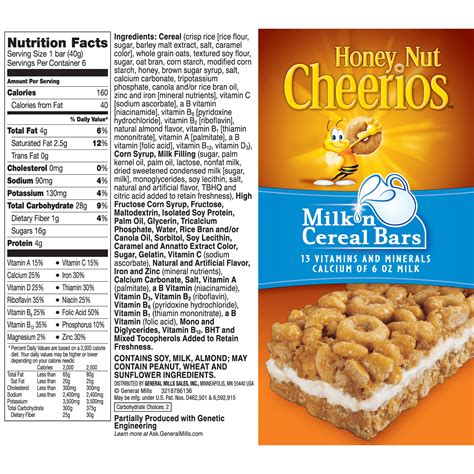 Cheerios Milk & Cereal Bar - calories, carbs, nutrition