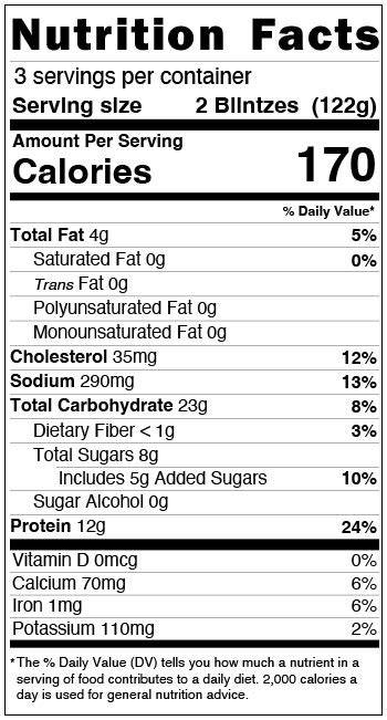 Cheese Blintzes - calories, carbs, nutrition