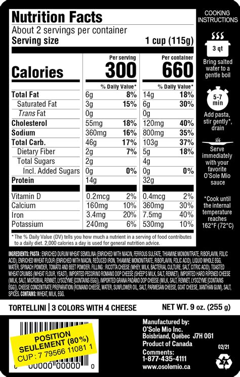 Cheese Tortellini - calories, carbs, nutrition