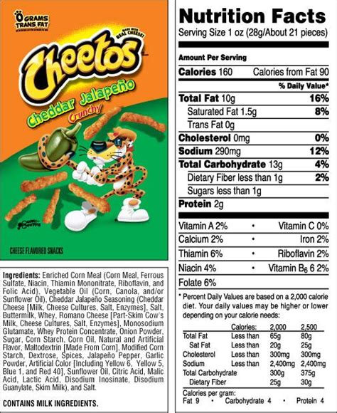 Cheetos, Cheddar Jalapeno, Lays - calories, carbs, nutrition