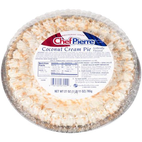 Chef Pierre Coconut Cream Pie - calories, carbs, nutrition