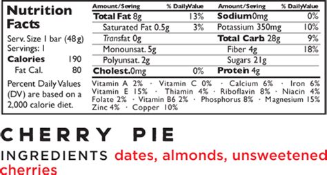 Cherry Pie Bar - calories, carbs, nutrition