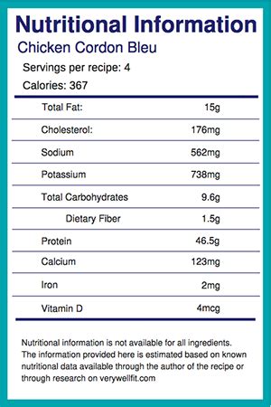 Chicken Breast Cordon Bleu - calories, carbs, nutrition