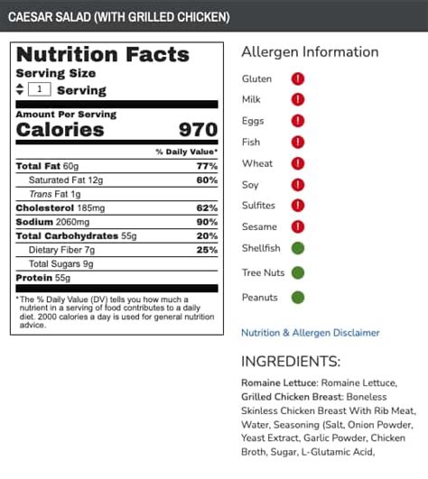 Chicken Caesar - calories, carbs, nutrition