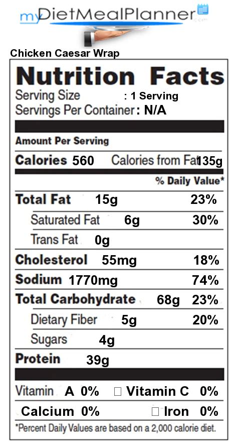 Chicken Caesar Wrap - calories, carbs, nutrition