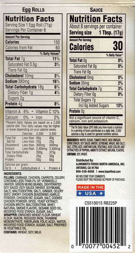 Chicken Egg Roll - calories, carbs, nutrition