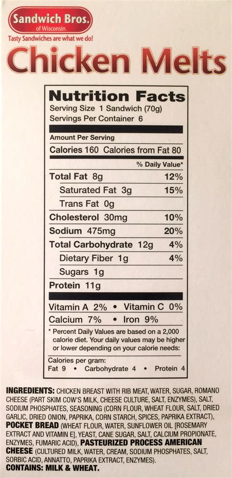 Chicken Melt - calories, carbs, nutrition