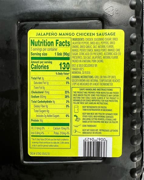 Chicken Sausage Jalapeno - calories, carbs, nutrition