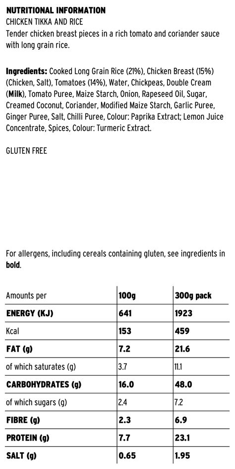 Chicken Tikka Base - calories, carbs, nutrition