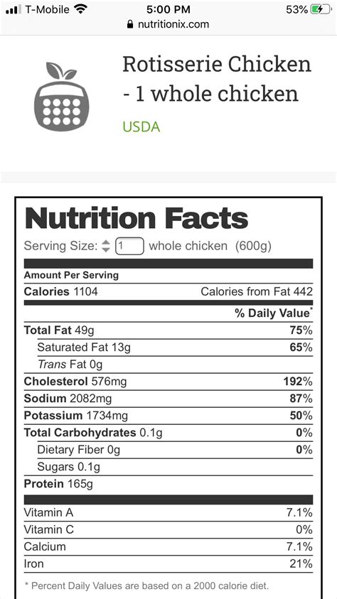 Chicken Whole Rotisserie 2 Quarters - calories, carbs, nutrition