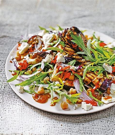 Chickpeas with Roasted Vegetable Panackes with Parmentier Potatoes and Aubergine Salad - calories, carbs, nutrition