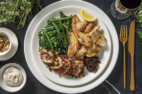 Chili-Cured Pork Tenderloin, with Truffle-Scented White Beans and Sauteed Spinach - calories, carbs, nutrition