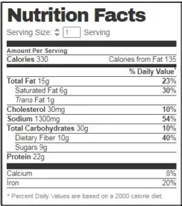 Chili (Large) - calories, carbs, nutrition