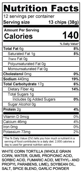 Chip - Tortilla Chips - calories, carbs, nutrition