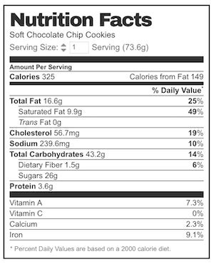 Choc Chip Cookie - calories, carbs, nutrition