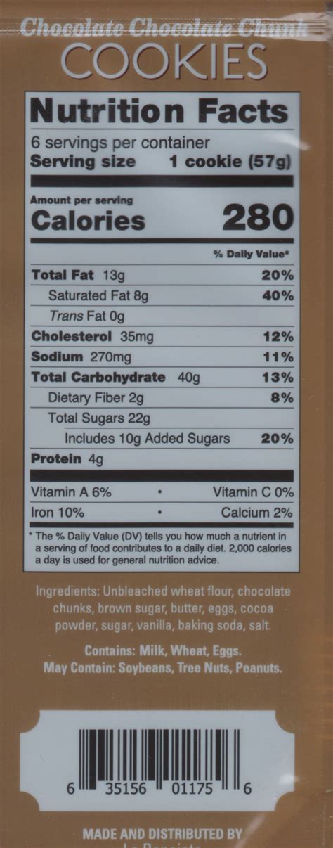 Chocobillys Chocolate Chunk Cookies - calories, carbs, nutrition