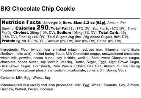 Chocolate Chip Cookie Large - calories, carbs, nutrition