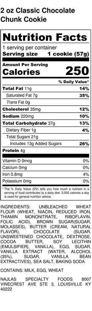 Chocolate Chunk Cookies - calories, carbs, nutrition