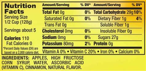 Cinnamon Applesauce - calories, carbs, nutrition