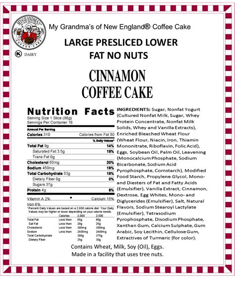 Cinnamon Coffee Cake - calories, carbs, nutrition