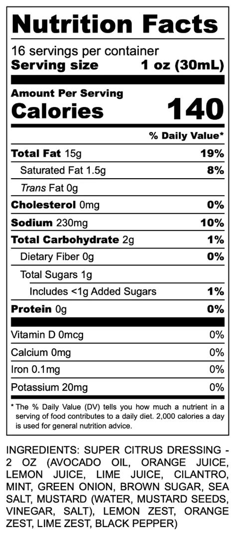 Citrus Dressing - calories, carbs, nutrition