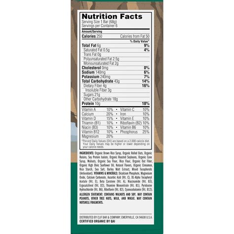Clif Bar-Oatmeal Raisin - calories, carbs, nutrition