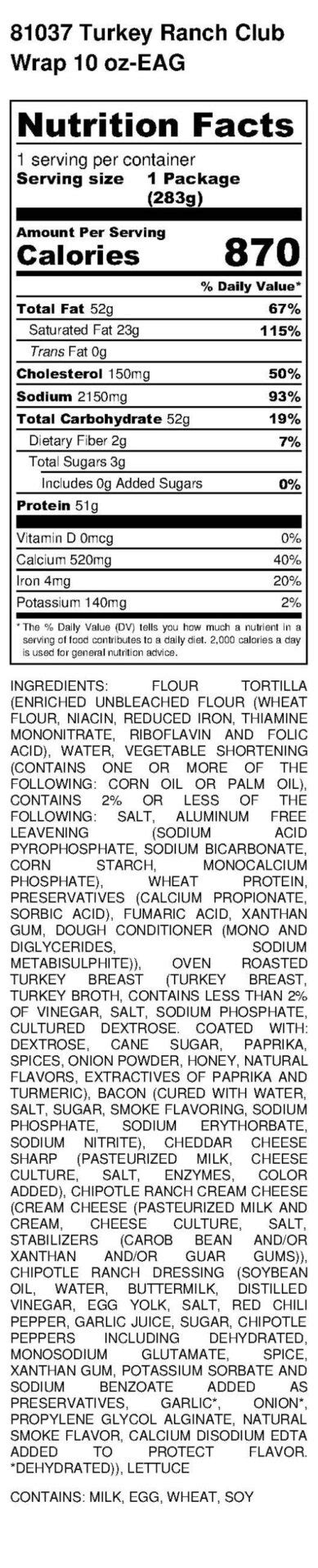 Club Wrap - calories, carbs, nutrition