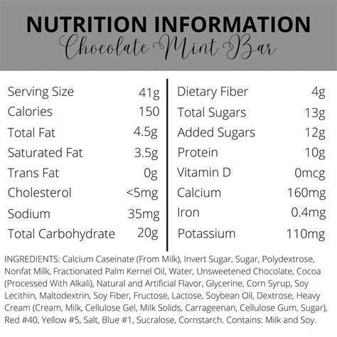 Cocoa Mint Bar - calories, carbs, nutrition