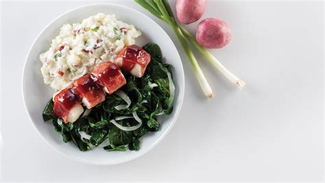 Cod 4 oz BBQ Turkey Bacon Mashed Potatoes & Spinach - calories, carbs, nutrition