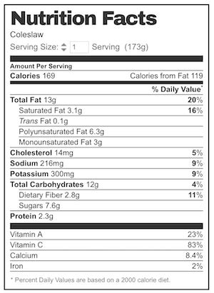 Coleslaw, ACC-ST - calories, carbs, nutrition