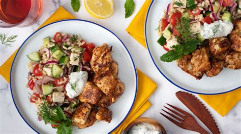 Combo Chicken Souvlaki Zucchini Pancakes Orzo Salad Tzatziki Sauce - calories, carbs, nutrition