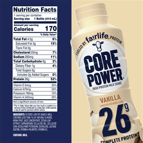 Core Power Vanilla 26G - calories, carbs, nutrition