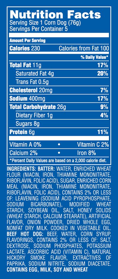 Corn Dogs - calories, carbs, nutrition