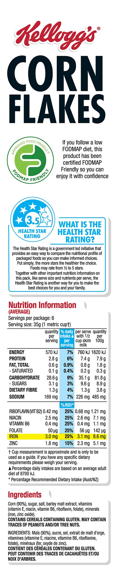 Corn Flakes, Kellogg's - calories, carbs, nutrition