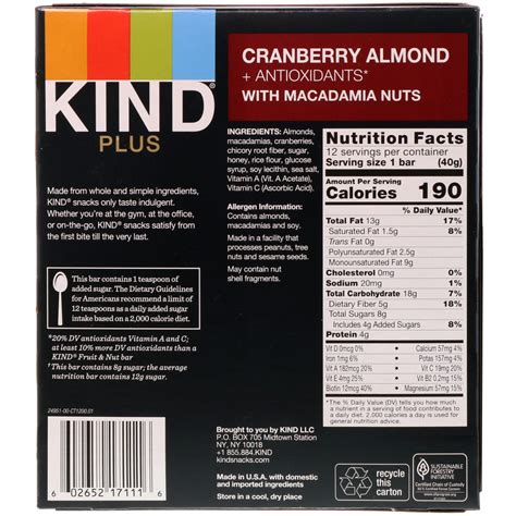 Cranberry Almond - calories, carbs, nutrition