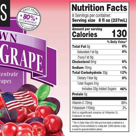 Crangrape Juice - calories, carbs, nutrition